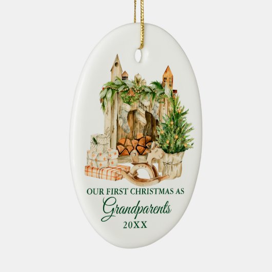 Waterverf Pine Grootouders Eerste Kerstmis Keramisch Ornament (Rechts)