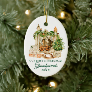 Waterverf Pine Grootouders Eerste Kerstmis Keramisch Ornament