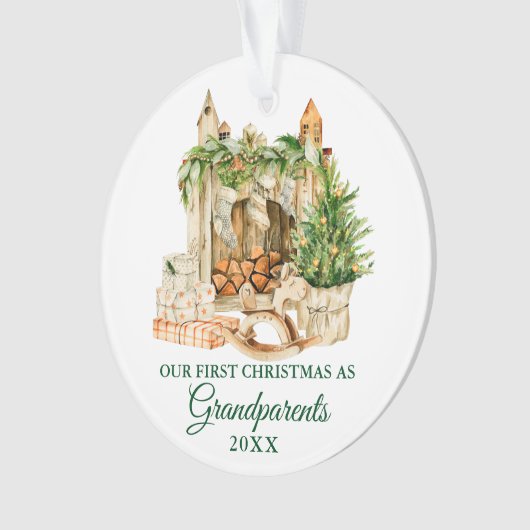 Waterverf Pine Grootouders Eerste Kerstmis Ornament (voorkant)