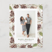 Waterverf Pine Kegels Foto Kerst Feestdagenkaart (Voorkant)