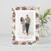  Waterverf Pine Kegels Foto Kerst Feestdagenkaart (Staand voorkant)