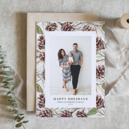  Waterverf Pine Kegels Foto Kerst Feestdagenkaart