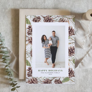  Waterverf Pine Kegels Foto Kerst Feestdagenkaart