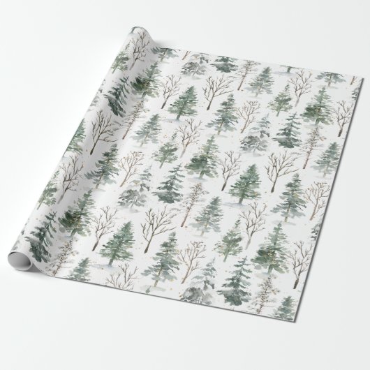 Waterverf Pine Kerstbomen Vakantie Cadeaupapier (Uitgerold)