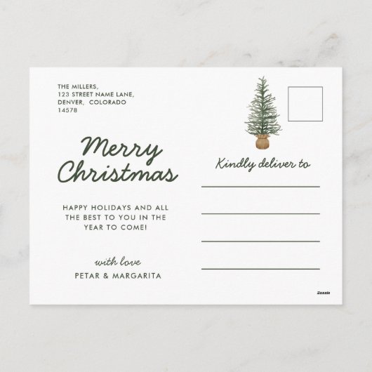 Waterverf Pine-kerstboom Eenvoudige feestdag Feestdagenkaart (Achterkant)