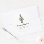 Waterverf Pine kerstboompresentatie Ronde Sticker (Envelop)