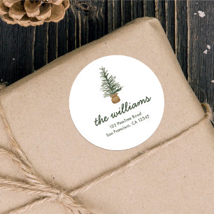 Waterverf Pine kerstboompresentatie Ronde Sticker