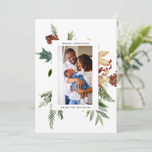 Waterverf Pine-kerstkaart (Staand voorkant)