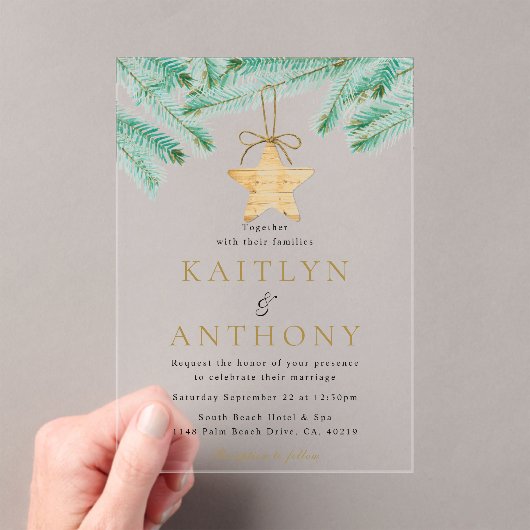 Waterverf Pine koopt kerstbruiloft Acryl Uitnodigingen (Insitu (Draagbaar))