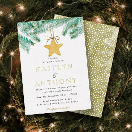 Waterverf Pine koopt kerstbruiloft Folie Uitnodiging