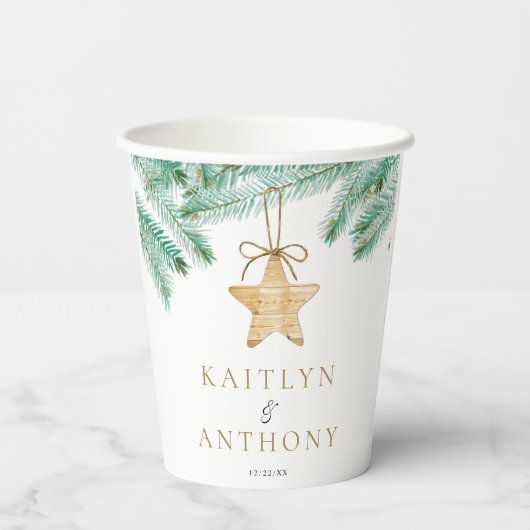 Waterverf Pine koopt kerstbruiloft Papieren Bekers (Achterkant)
