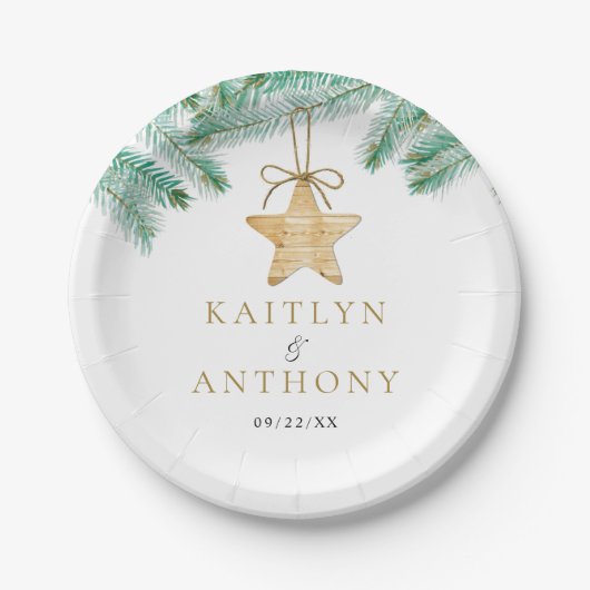Waterverf Pine koopt kerstbruiloft Papieren Bordje (Voorkant)
