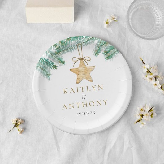 Waterverf Pine koopt kerstbruiloft Papieren Bordje