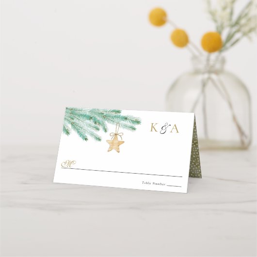 Waterverf Pine koopt kerstbruiloft Plaatskaartje (Voorkant)