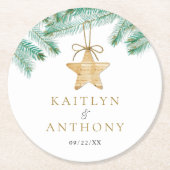 Waterverf Pine koopt kerstbruiloft Ronde Kartonnen Onderzetter (Voorkant)