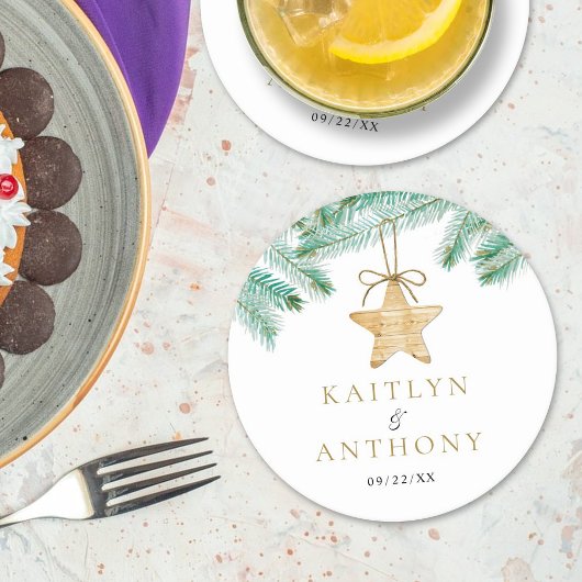 Waterverf Pine koopt kerstbruiloft Ronde Kartonnen Onderzetter