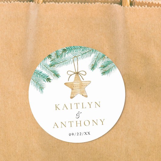Waterverf Pine koopt kerstbruiloft Ronde Sticker