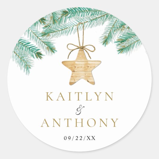 Waterverf Pine koopt kerstbruiloft Ronde Sticker (Voorkant)
