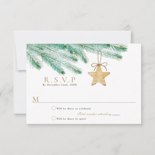 Waterverf Pine koopt kerstbruiloft RSVP Kaartje (Voorkant)