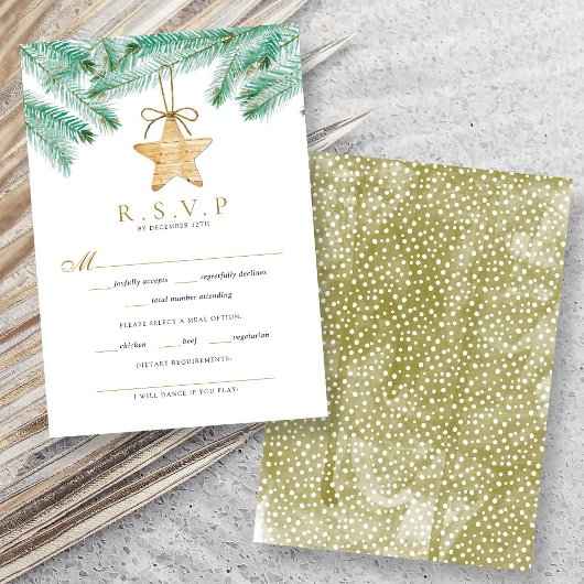 Waterverf Pine koopt kerstbruiloft RSVP Kaartje