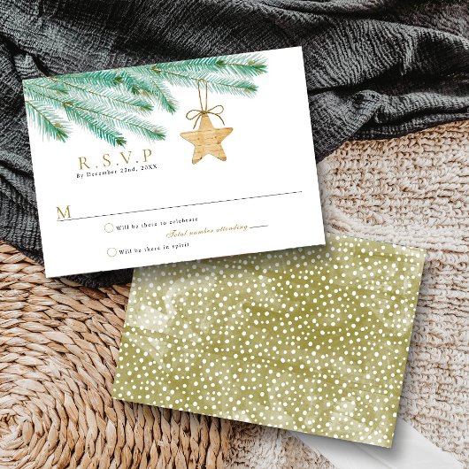 Waterverf Pine koopt kerstbruiloft RSVP Kaartje