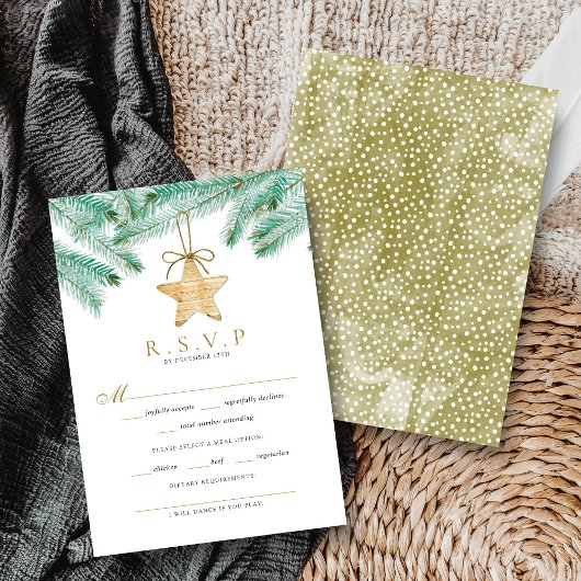 Waterverf Pine koopt kerstbruiloft RSVP Kaartje