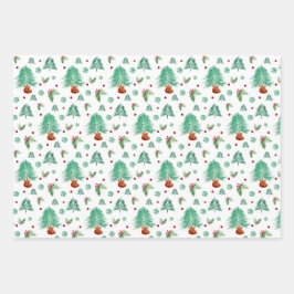 Waterverf Pine Krans en Rode Bessen Inpakpapier Vel