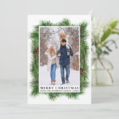 Waterverf Pine Lijst Familie Foto Feestdagenkaart (Staand voorkant)