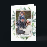 Waterverf Pine Lijst Foto Vrolijk Kerstfeest Feestdagen Kaart<br><div class="desc">Modern Elegant Waterverf Green Pine Lijst en Pine Cones Foto Vrolijk Kerstvakantie Gevouwen Kaart</div>