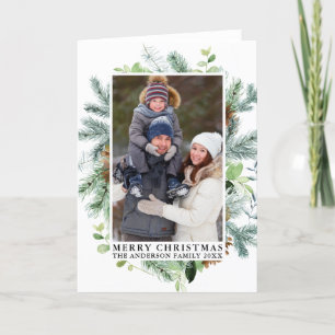 Waterverf Pine Lijst Foto Vrolijk Kerstfeest Feestdagen Kaart