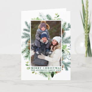 Waterverf Pine Lijst Groen Vrolijk Kerstfeest Feestdagen Kaart