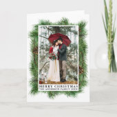 Waterverf Pine Lijst Merry-kerstfoto Feestdagen Kaart (Voorkant)