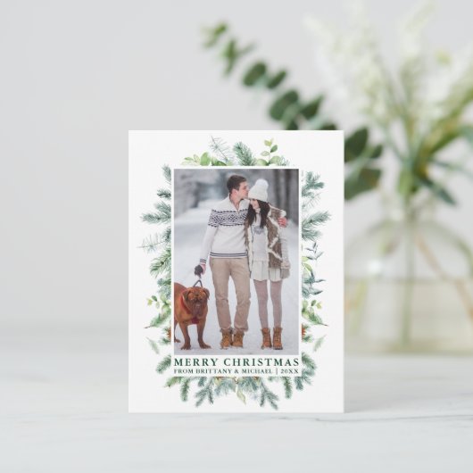 Waterverf Pine Lijst met kerstgroen Briefkaart (Staand voorkant)