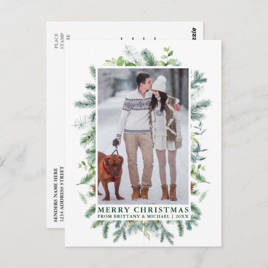 Waterverf Pine Lijst met kerstgroen Briefkaart (Voorkant / Achterkant)