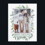 Waterverf Pine Lijst met kerstgroen Briefkaart<br><div class="desc">Elegant Waterverf Pine Lijst Merry Kerstmis Couple Foto Holiday Greenery Briefkaart</div>