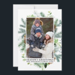 Waterverf Pine Lijst Seizoen Groeten Foto Feestdagenkaart<br><div class="desc">Modern Elegant Waterverf Green Pine Lijst en Pine Cones Season's Greetings Photo Holiday Kaart</div>