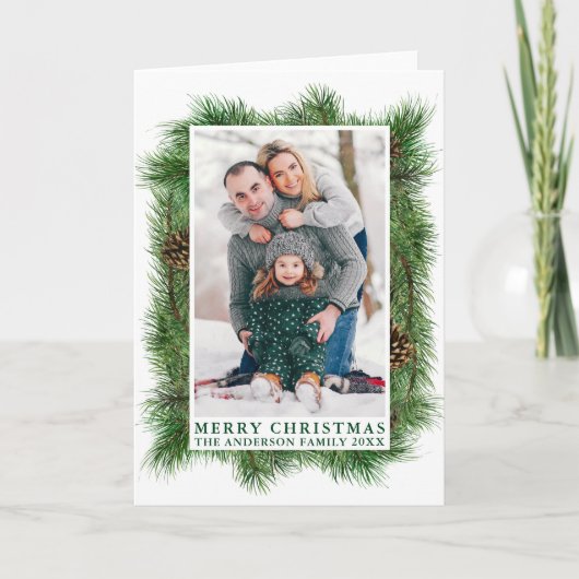 Waterverf Pine Lijst Vrolijk kerstgroen Vouw Feestdagen Kaart (Voorkant)