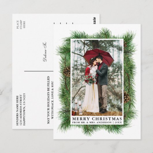 Waterverf Pine Lijst Weddenschap Foto Briefkaart (Voorkant / Achterkant)