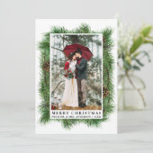 Waterverf Pine Lijst Wedding Foto Feestdagenkaart (Staand voorkant)