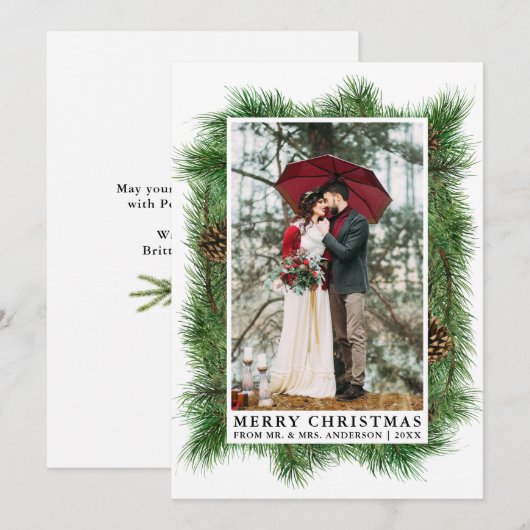 Waterverf Pine Lijst Wedding Foto Feestdagenkaart (Voorkant / Achterkant)