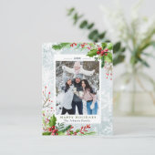 Waterverf Pine Mistletoe Kerstmis PHOTO Holiday Briefkaart (Staand voorkant)