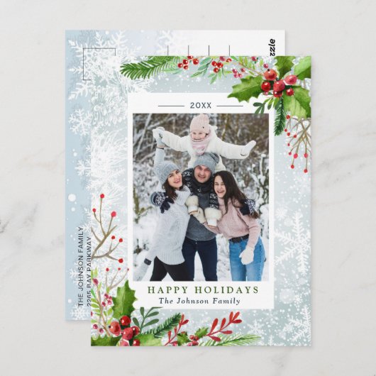 Waterverf Pine Mistletoe Kerstmis PHOTO Holiday Briefkaart (Voorkant / Achterkant)