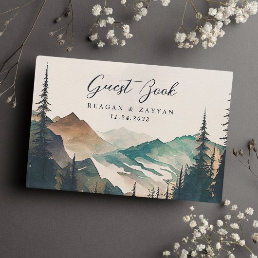 Waterverf Pine Mountain Forest rustieke bruiloft Gastenboek
