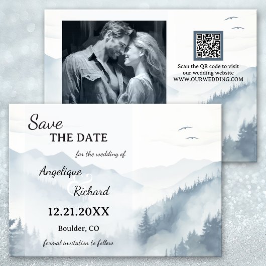 Waterverf Pine Mountain Winter Save the Date Kaart