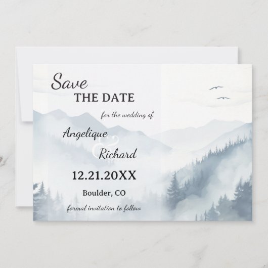 Waterverf Pine Mountain Winter Save the Date Kaart (Voorkant)