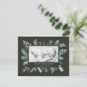 Waterverf Pine Needle Lijst Kerstmis Feestdagenkaart (Staand voorkant)