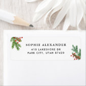 Waterverf Pine Needles en Holly Holiday Adres Etiket (Insitu)