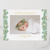 Waterverf Pine Needles Garland Foto Folie Feestdagenkaart (Voorkant)