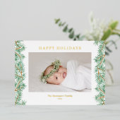 Waterverf Pine Needles Garland Foto Folie Feestdagenkaart (Staand Voorkant)