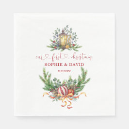 Waterverf Pine Onze 1e kerstbalkalligrafie Servet